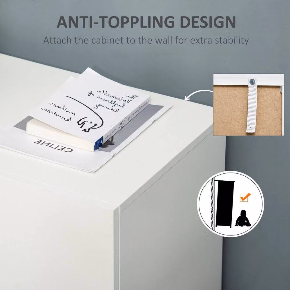 NESTLUNE Modern White Wooden Freestanding Storage Cabinet with Two Internal Shelves and Hinged Doors – 4
