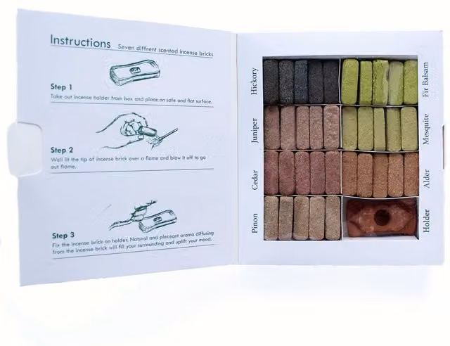 KDMK 70 Piece Earthy Himalaya Incense Smudge Brick and Ceramic Burner Set in Multicolor with Woody Scent