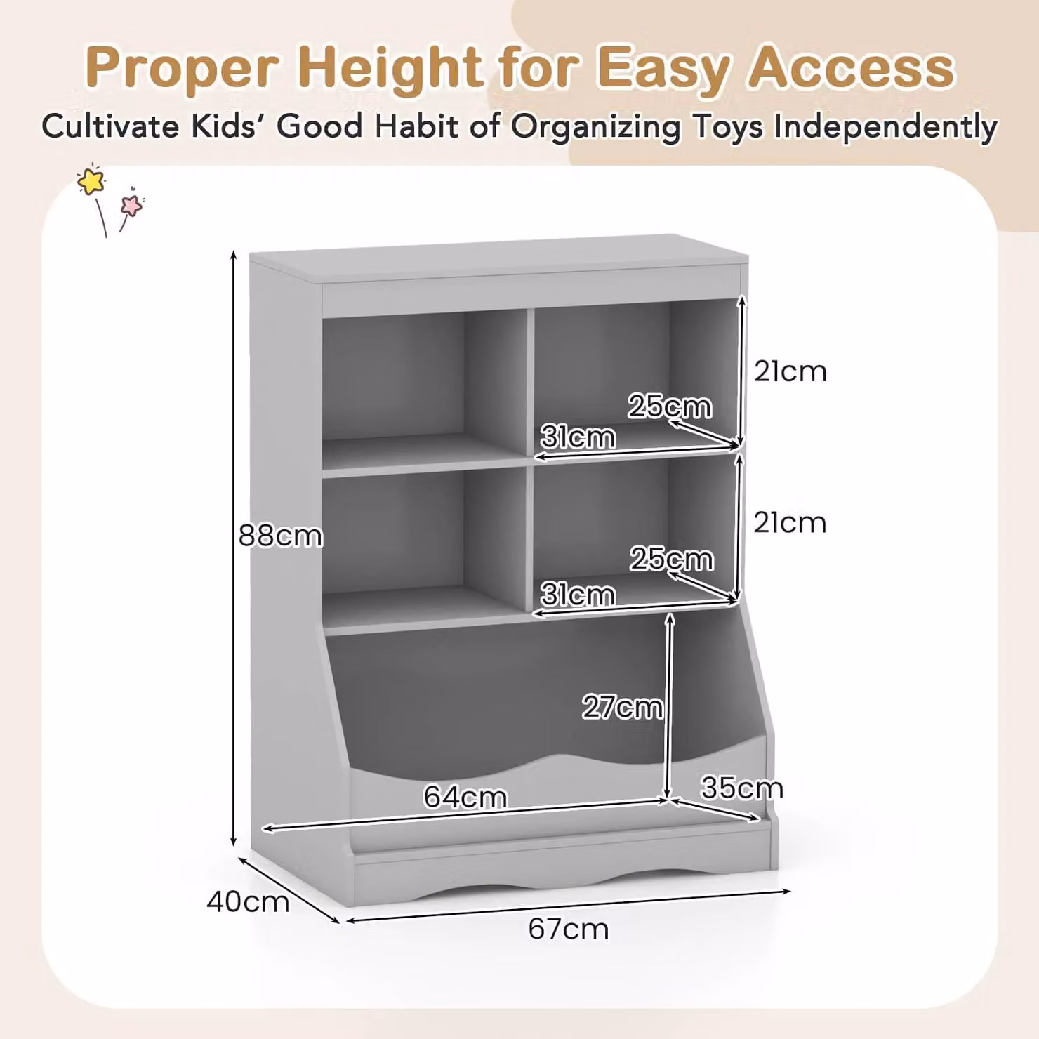 Costway Kids Toy Storage Organizer with 5 Bins, Grey – 2