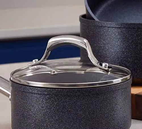Tower Trustone 3 Piece Non Stick Induction Saucepan Set with Lids, Black – 5