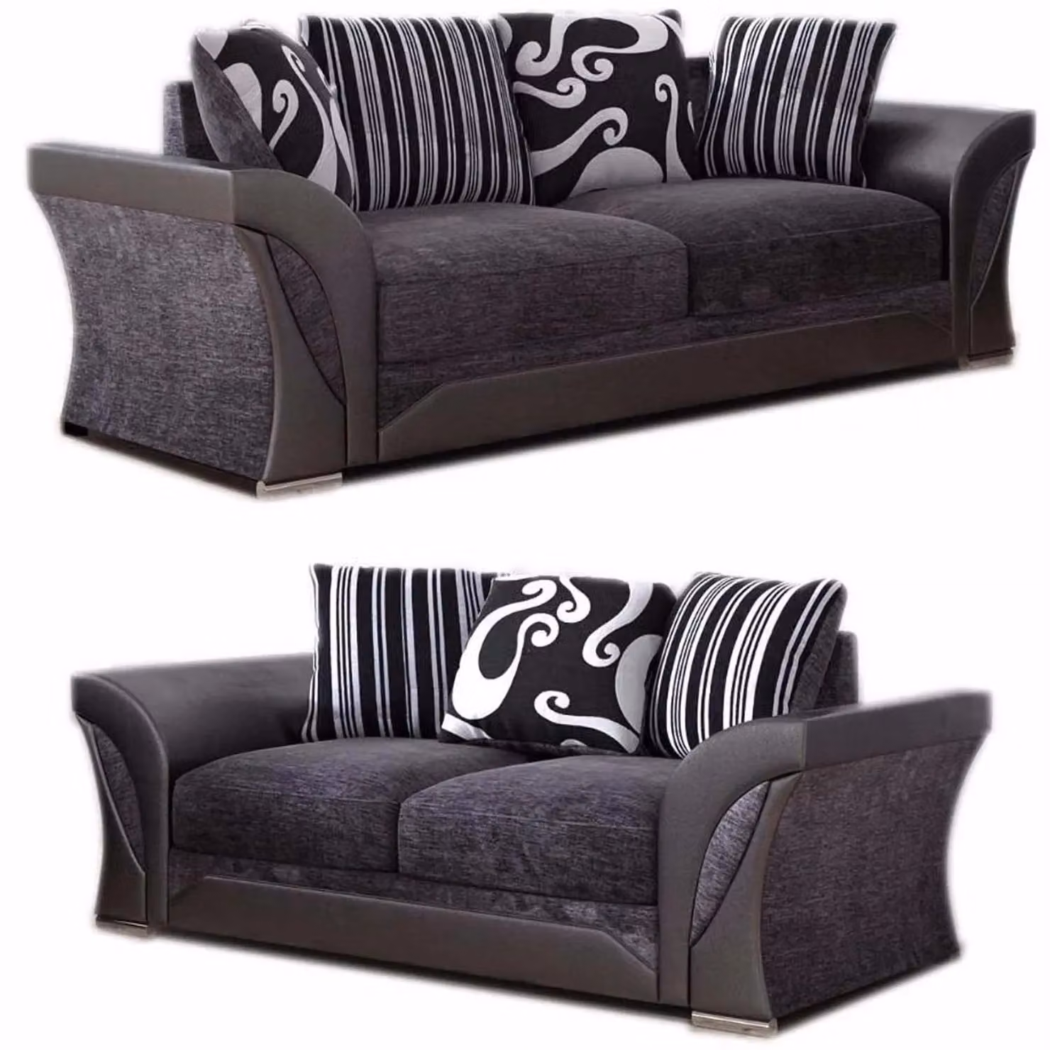 Furnishings For Less UK Lisbon 3 Seater and 2 Seater Fabric Sofa Suite in Black and Grey – 2