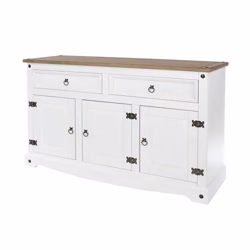 Core Products Corona White Wax Rustic Pine Medium Sideboard with 3 Doors and 2 Drawers – 2