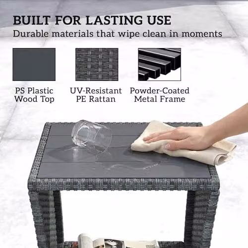Outsunny 2-Tier Grey PE Rattan Side Table with Storage Shelf – 5