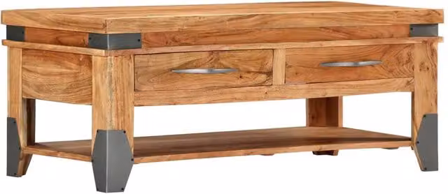Berkfield Home Rustic Solid Acacia Wood Coffee Table, Brown, W/D/H: 110 x 52 x 45 cm – 1