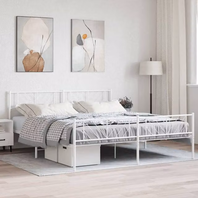 Berkfield Home Metal Bed Frame with Headboard and Footboard, White, W/D/H: 180 x 200 cm – 1