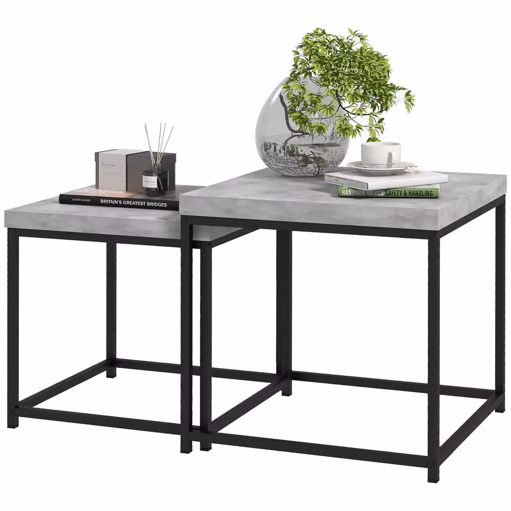STILVORA Set of 2 Modern Square Nest of Tables in Grey with Melamine Finish – 3