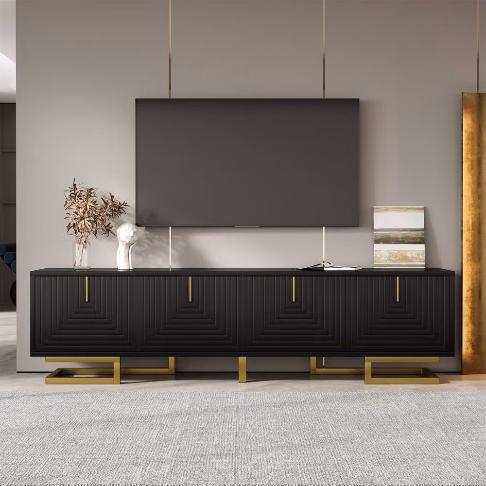 BTM Modern Black TV Stand with Textured Doors and Gold Handles, W/D/H: 160.0 x 44.5 x 38.0 cm – 3