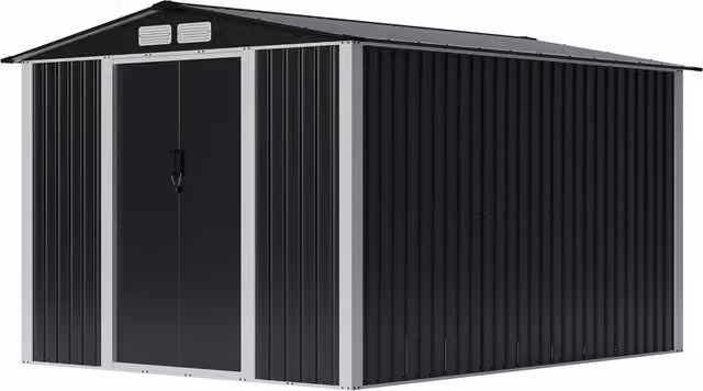 Lifeideas Apex Metal Garden Shed with Code Lock and Side Vent, Black, W: 300 cm, H: 240 cm