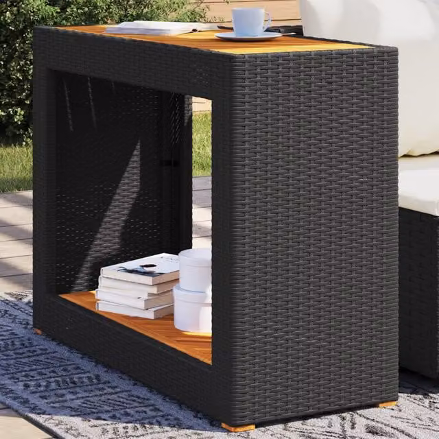 Berkfield Home Garden Side Table with Acacia Wood Top, Black, W: 100 cm, D: 40 cm, H: 75 cm