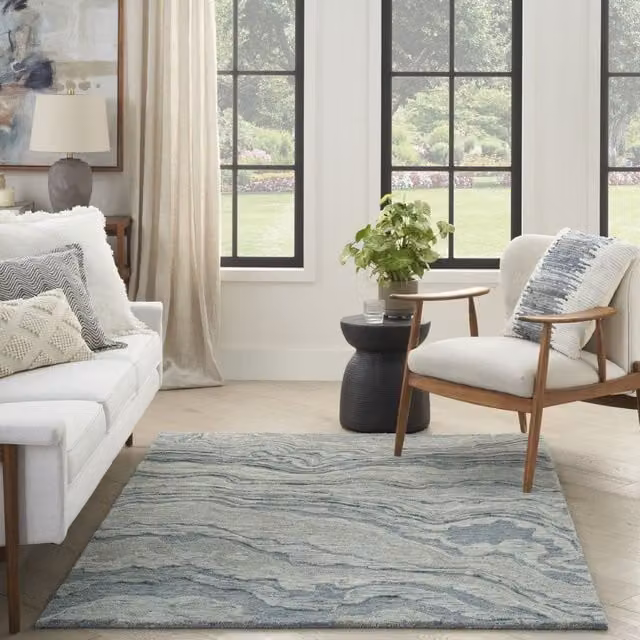 The Rug Shop UK Blue Handmade Modern Abstract Wool and Cotton Area Rug W: 240 cm, D: 300 cm