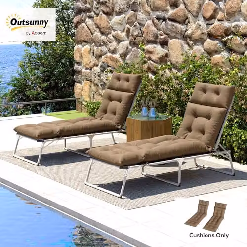 Outsunny Set of 2 Beige Sun Lounger Cushions, W/D/H: 190 x 56 x 10 cm – 2