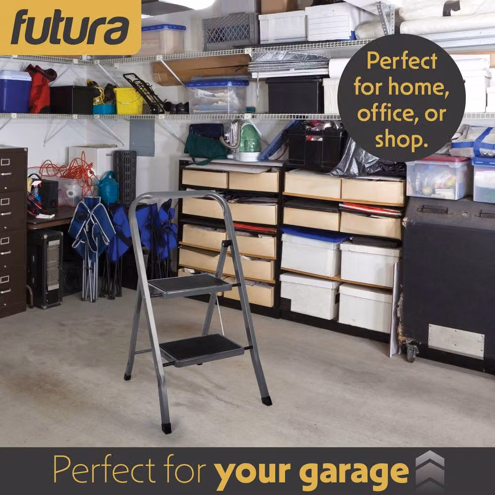 Futura 2 Step Heavy-Duty Steel Folding Step Ladder in Grey – 8