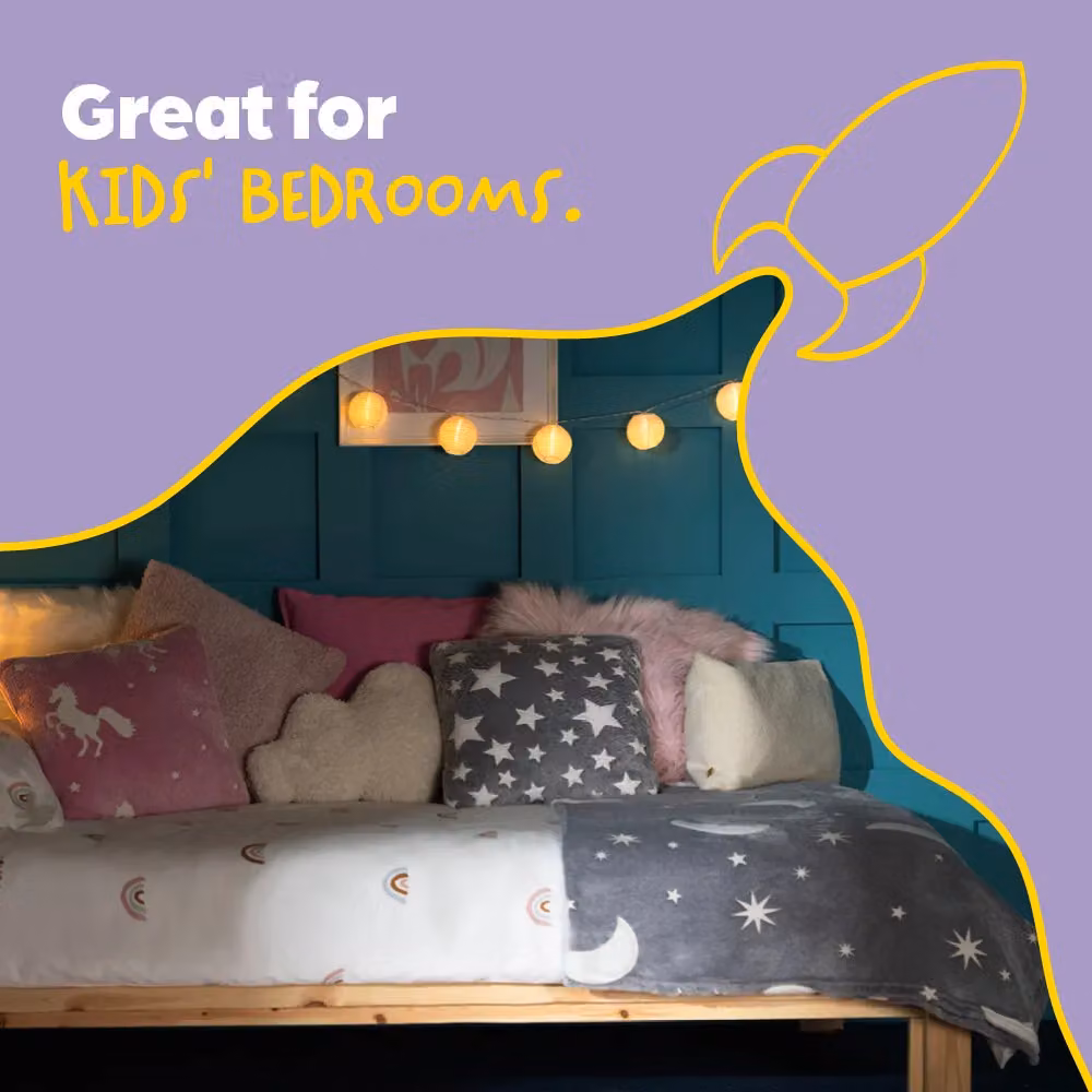 Wicked Gizmos Glow in the Dark Fluffy Fleece Blanket with Moon and Stars Design in Dark Grey, W/D: 152 x 127 cm – 3