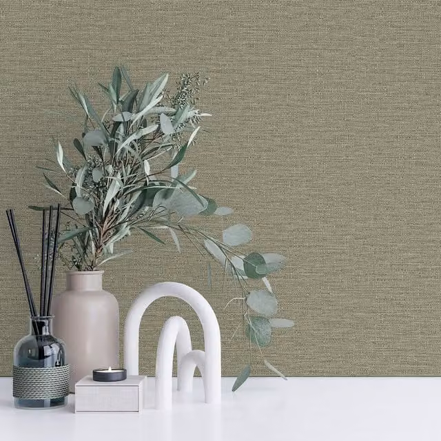 Grandeco Telma Slubbed Fabric Hessian Textured Luxury Wallpaper in Light Green