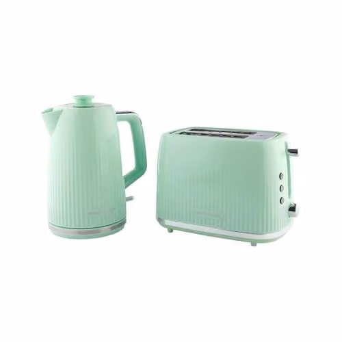 Hamilton Beach Miami Kettle and Toaster Set in Mojito Mint Green, 1.7L Electric Kettle and 2-Slice Wide Slot Toaster
