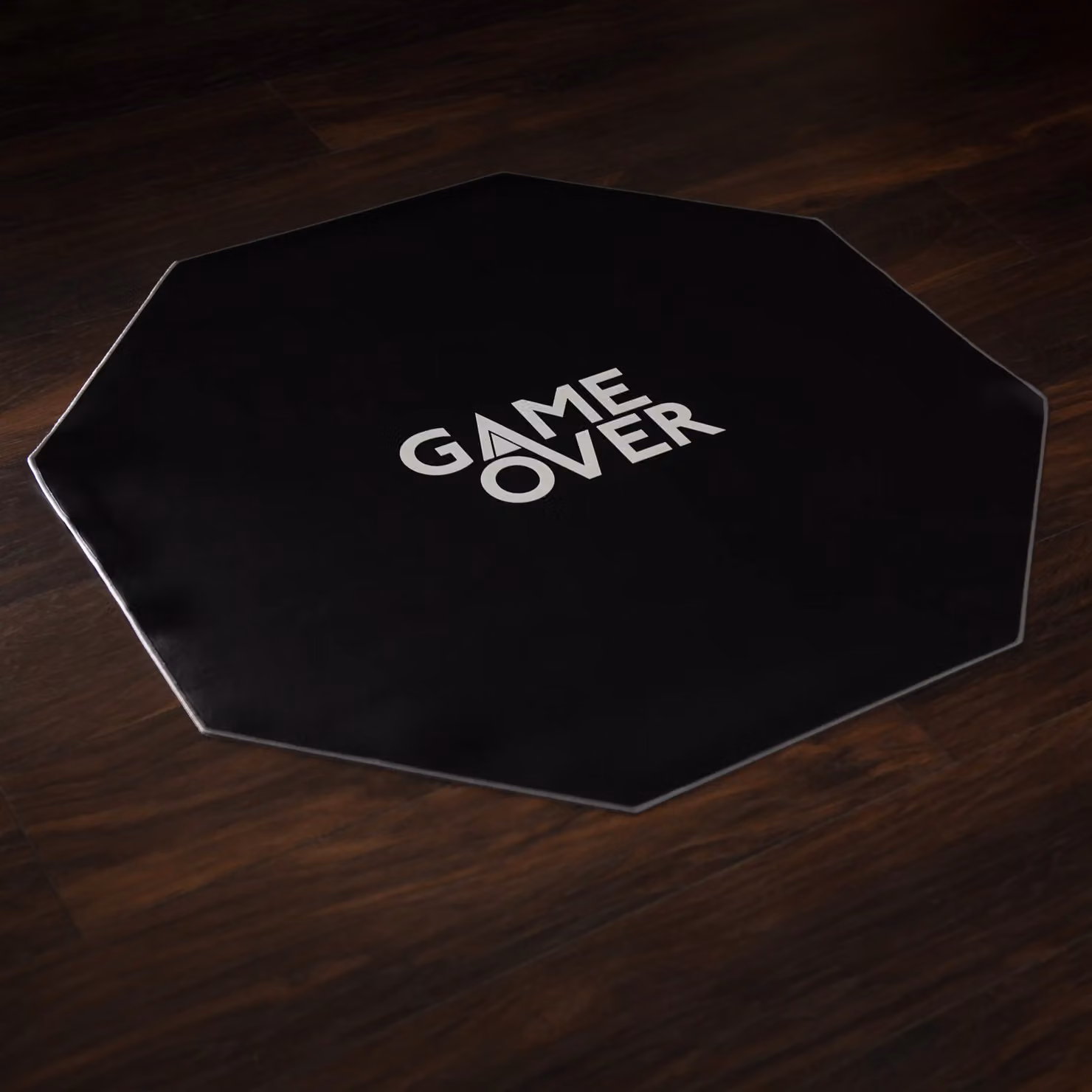 Game Over Store Octagonal Gaming Floor Mat and Anti-Slip Chair Protector in Grey and Black