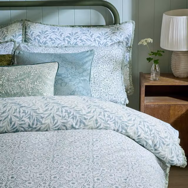 William Morris At Home Willow Bough Reversible Cotton Percale Housewife Pillowcases, Sage Green Floral Design, Pack of 2
