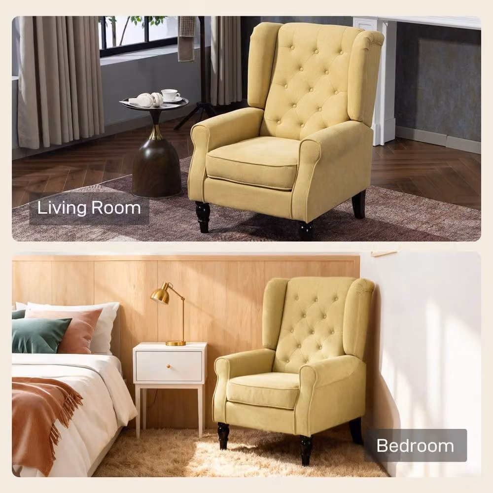 Wyld Haus Luyo Retro Wingback Accent Armchair in Yellow Fabric, H: 102 cm, W: 86 cm, D: 74 cm – 5