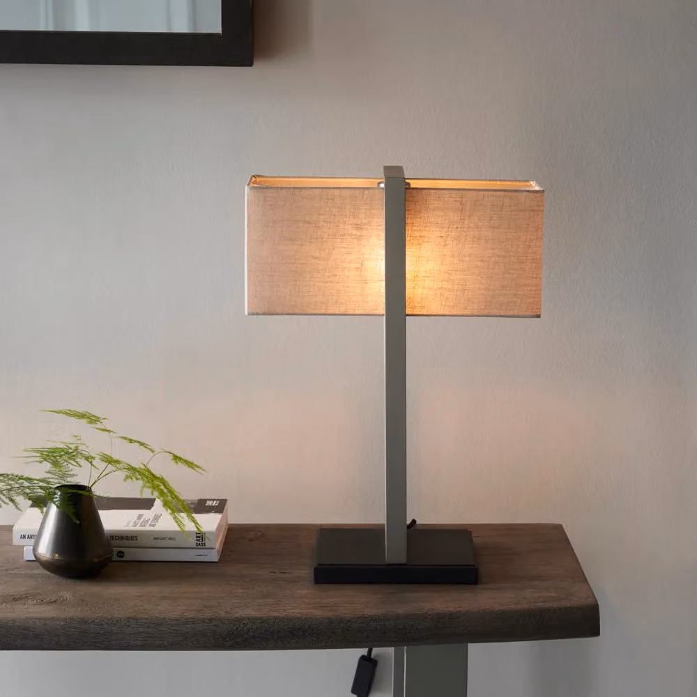 Loops Table Lamp with Rectangular Natural Linen Shade and Matt Black Metal Base – 2