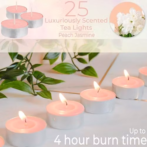 Deco Express Peach Jasmine Scented Tealight Candles, 25 Pack, Orange – 2