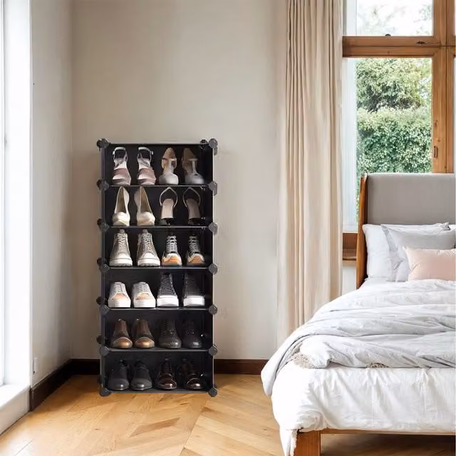 SONGMICS Modular Shoe Cabinet with 10 Compartments in Black