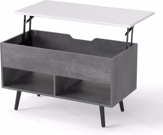 VOGREX Grey Mid Century Lift Top Coffee Table with Storage Shelves