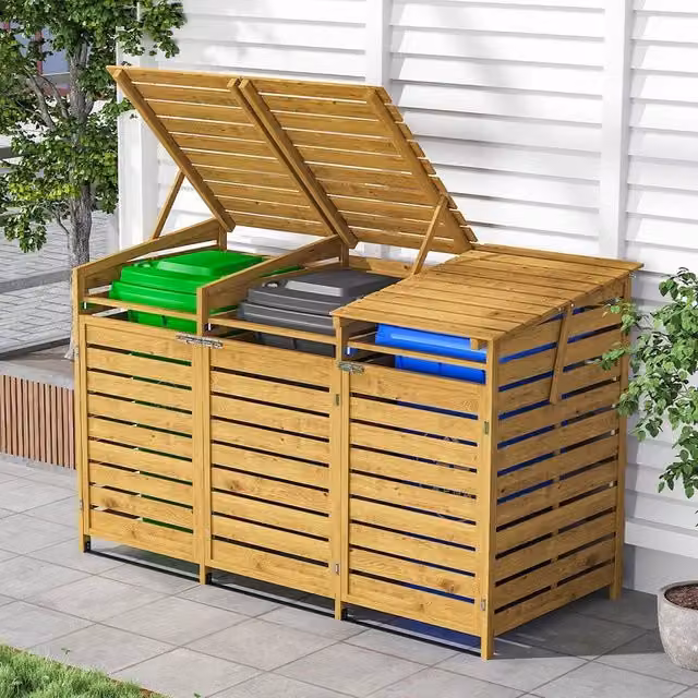 SPETLEK Wooden Wheelie Bin Store Box for your Garden in Natural Brown
