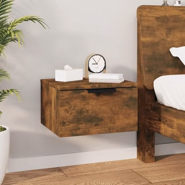 Berkfield Home Wall-mounted Bedside Cabinet in Smoked Oak Brown, W: 34 cm, D: 30 cm, H: 20 cm