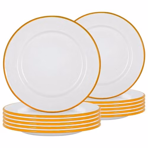 Argon Tableware Enamel Dinner Plates, Set of 12, Yellow, White or Green, Diameter: 25.5 cm – 1