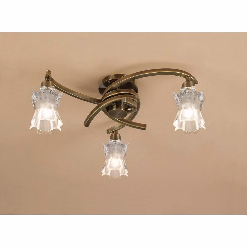 Netlighting Alaska 3 Light Ceiling Downlight in Antique Brass and Bronze with Transparent Glass – 2
