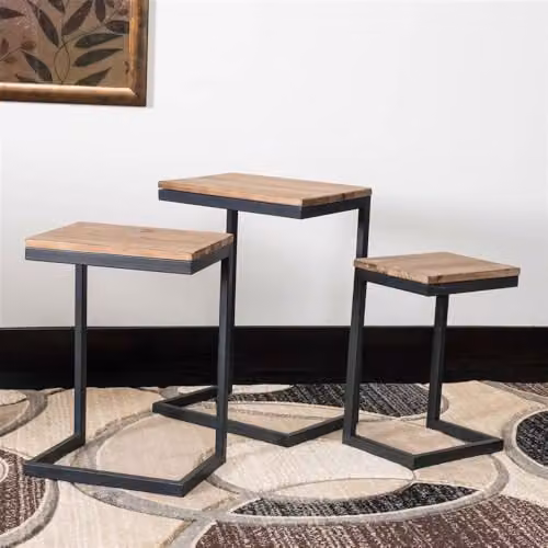 FWStyle Nest of 3 Metal Nesting Tables with Wood Effect Tops and Black Frame – 6