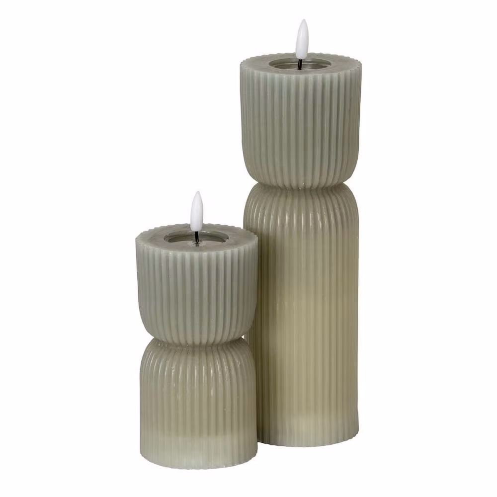 Lemon Pavilion Furniture and Decor Natural Glow Carved LED Pillar Candle, Grey, W/D/H: 7 x 7 x 14 cm – 3