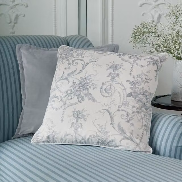 Laura Ashley Tuileries Square Velvet Filled Cushion in Dark Dove Grey, W/D/H: 50 x 50 x 50 cm