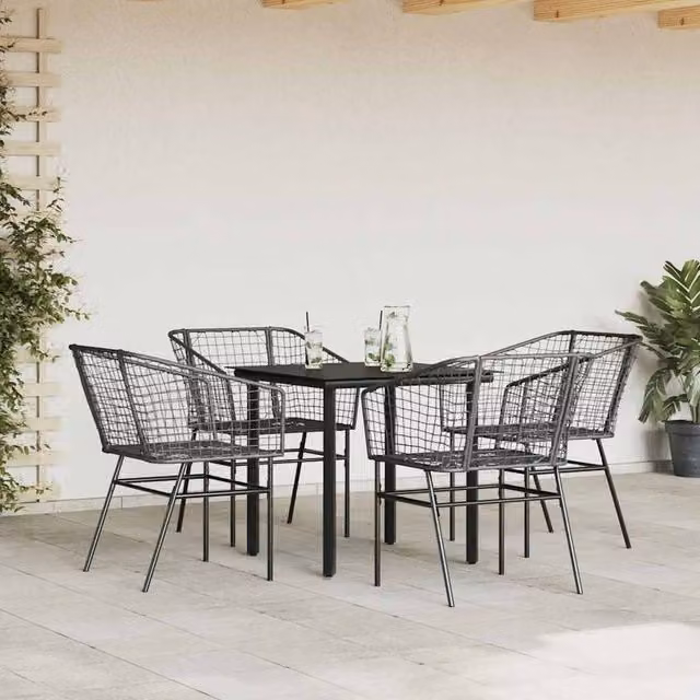 Berkfield Home Beautiful 5 Piece Garden Dining Set in Black Poly Rattan with Glass Top – 1