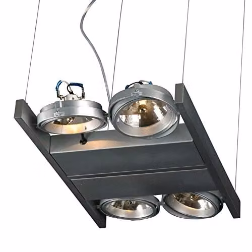 Linea Verdace LV 51621/A Industrial Aluminium Pendant Ceiling Light in Silver and Grey, W: 160 cm, D: 52 cm, H: 32 cm