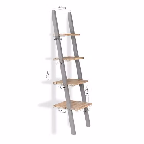 Statement Furniture Florence Lean-up Ladder Shelf in Grey, Solid Wood Shelving Unit, H 170 x W 44 x D 38 cm – 2