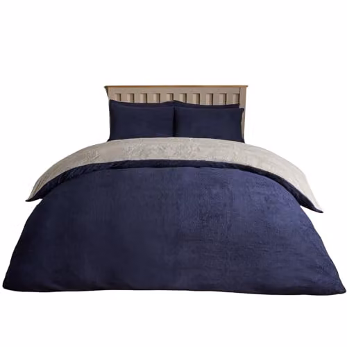 OHS Reversible Teddy Fleece Duvet Cover and Pillowcase Set in Blue and Grey, King Size (W/D/H: 180 x 200 cm) – 1