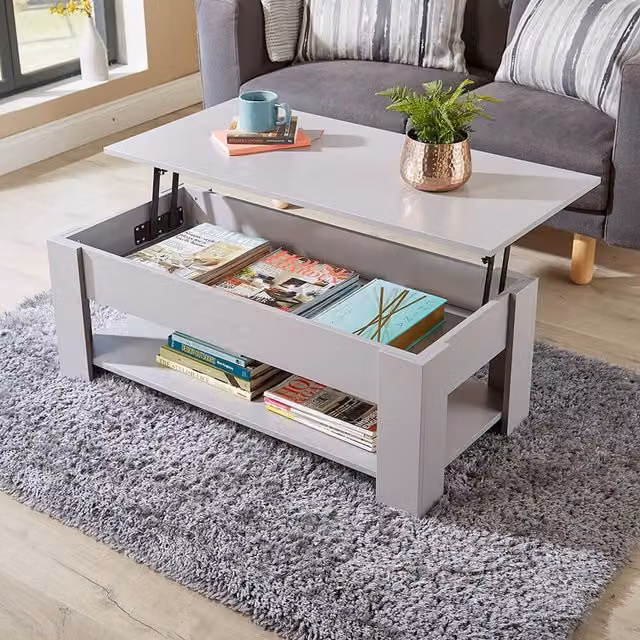 Home Source Orlando Lift Up Coffee Table with Storage Shelf in Grey – 1