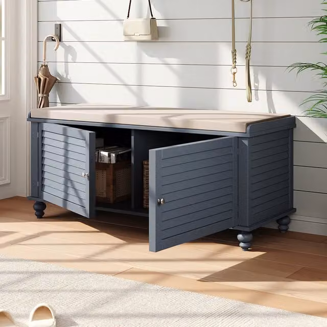 Komore Grey Wooden Shoe Cabinet Storage Bench with Fabric Cushion