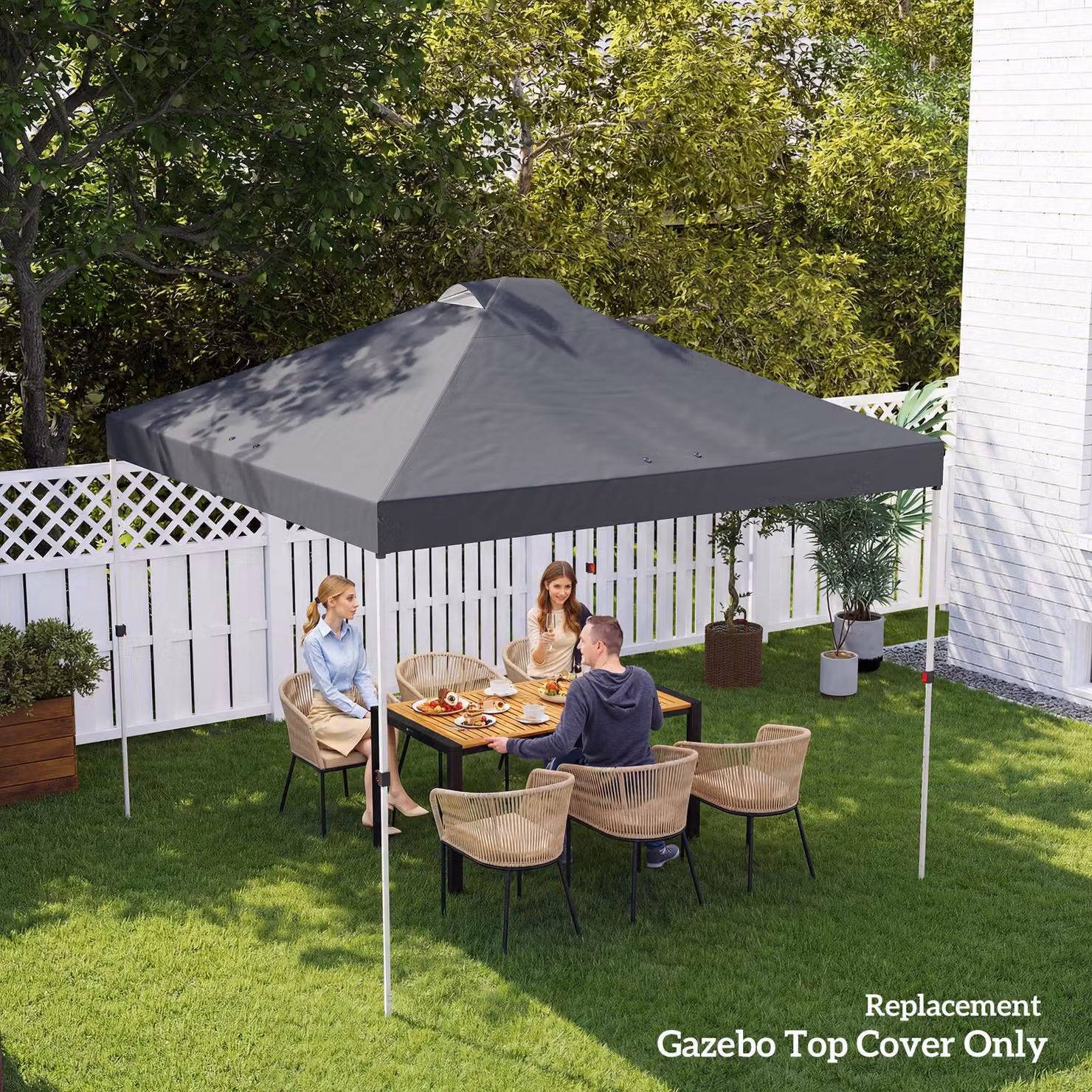 Outsunny Gazebo Roof Replacement Dark Grey Waterproof Pop Up Canopy Cover with UPF 50+ Protection and 8 Drainage Holes, W: 3 x D: 3 m – 7