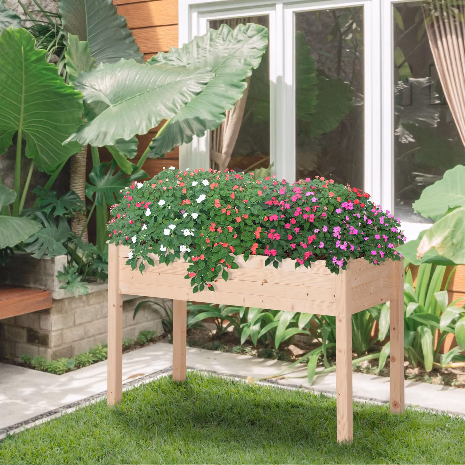 Outsunny Brown Wooden Rectangular Raised Garden Bed with Non-Woven Fabric, W: 56.5 cm, D: 122.5 cm, H: 76.5 cm – 2