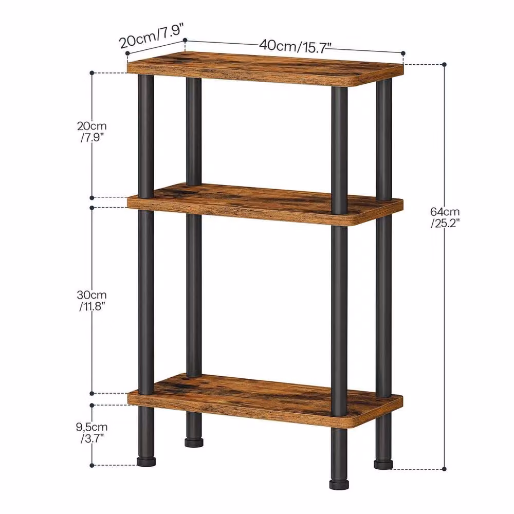 FORGEVIO Industrial 3-Tier Slim Side Table in Rustic Brown and Black, W/D/H: 40 x 20 x 64 cm – 2