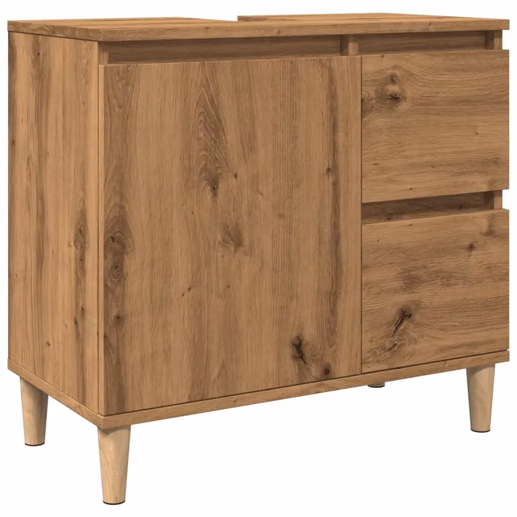 Berkfield Home Artisan Oak Sink Cabinet in Brown, W/D/H: 65 x 33 x 60 cm – 2