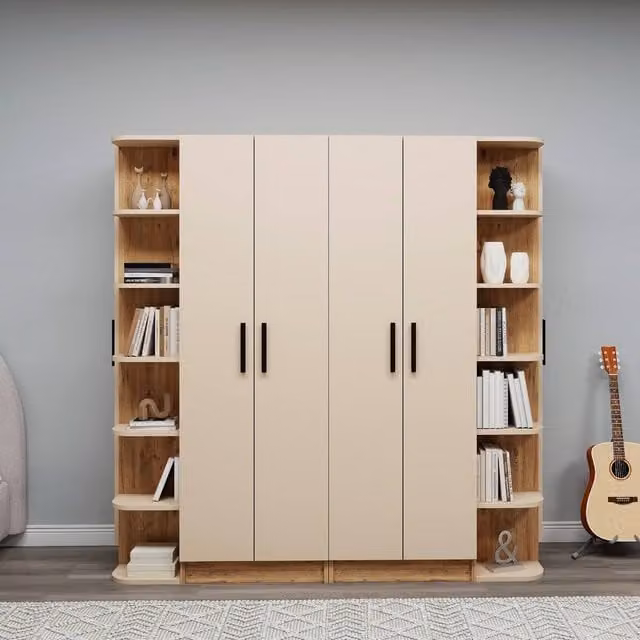 Destina Home Linda-Lusus 6-Door Double Wardrobe Set in Beige with Shelves and Hanging Rod, W/D/H: 180 x 50 x 181.8 cm – 1