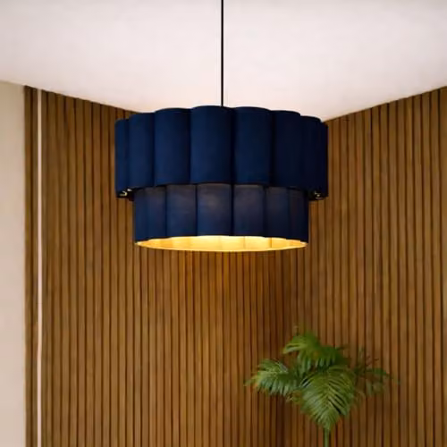 CGC Lighting Selina Scalloped Two Tier Navy Blue Fabric Drum Lampshade, Width: 48 cm, Height: 26 cm – 6
