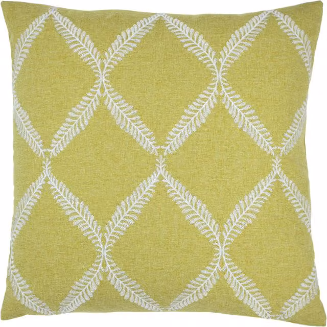 Make It A Home Olivia Floral Embroidered Linen Square Cushion in Yellow and Green
