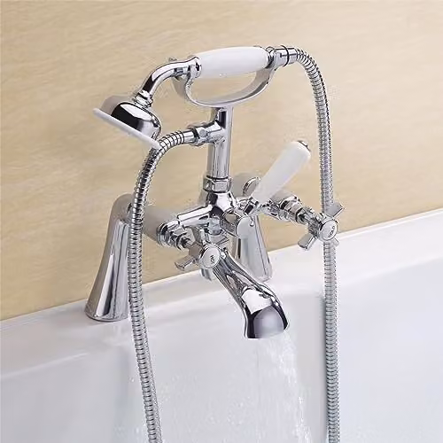Nes Home Chrome Two Handle Twin Basin Bath Shower Mixer Tap with Shower Set – 1