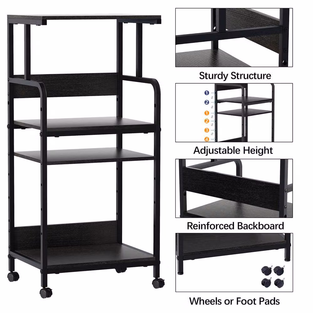 Huhote 4-Tier Printer Stand with Wheels and Adjustable Shelves in Black, W: 40.0 cm, D: 40.0 cm, H: 113.0 cm – 3