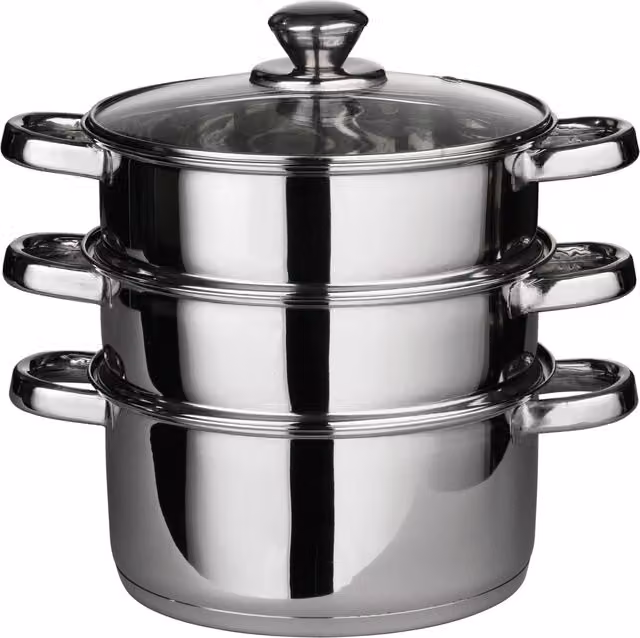 Orsina Stainless Steel 3-Tier Steamer Pot with Glass Lid, Silver, W: 22 cm, H: 25 cm – 8