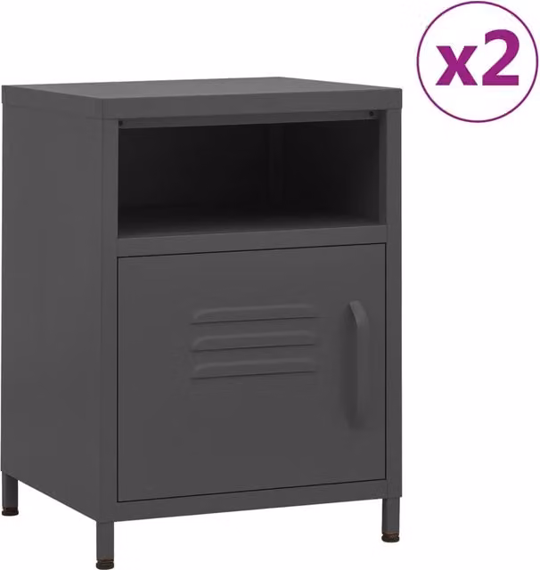 Berkfield Home Set of 2 Anthracite Modern Metal Nightstands, W/D/H: 35 x 35 x 51 cm – 1